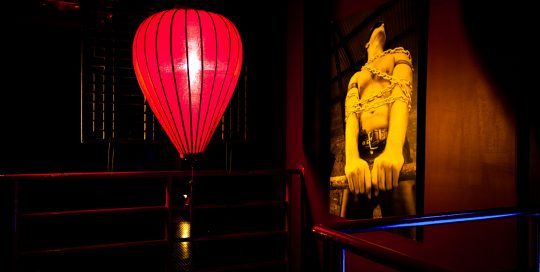 Our mood lanterns at the top of the stairs leading to level 2