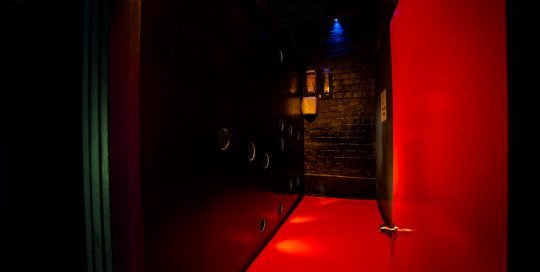 These 3 rooms are at knee height, so you climb into them. With glory holds at multiple heights, you can lie down, kneel or stand up and let the fun happen from the other side of the wall. Very sexy!