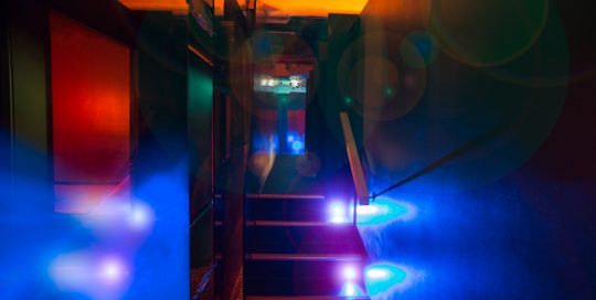 Level 3 suckatorium is very popular during our theme parties. Climb up the stairs to access the 4 glory holes or walk through the metal curtain to see who is waiting for you.
